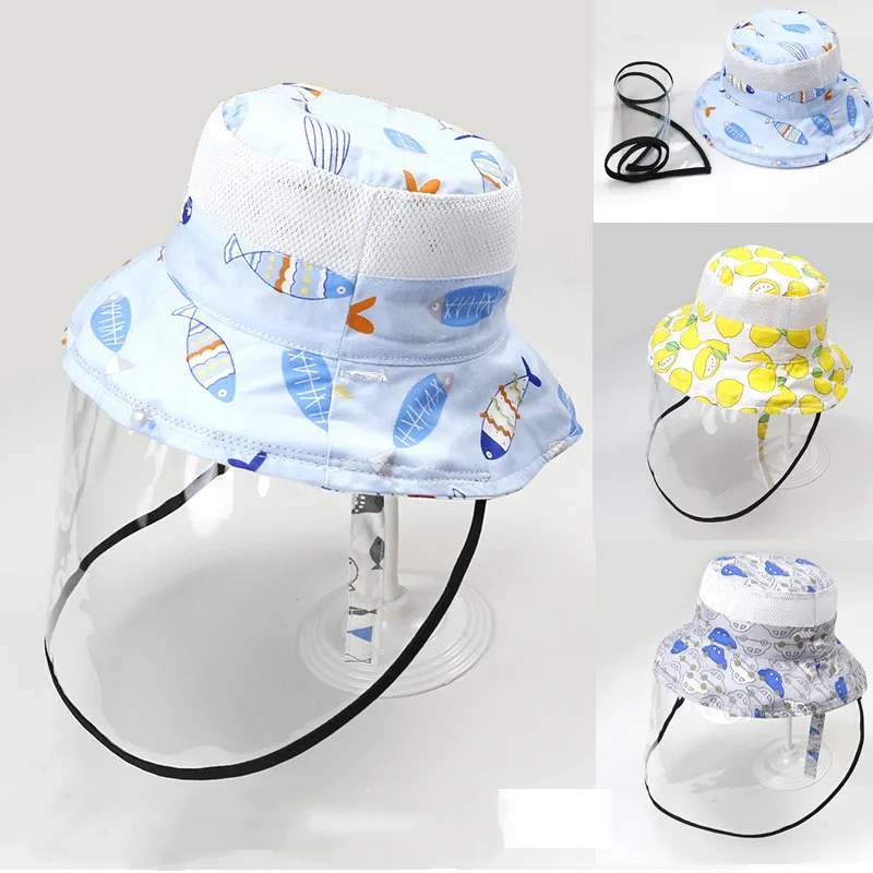 Children Anti-droplet Visor Shield Bucket Hat Face Protective Cover Permitted To Both Boy Girl Cartoon Print Breathable Sun Cap