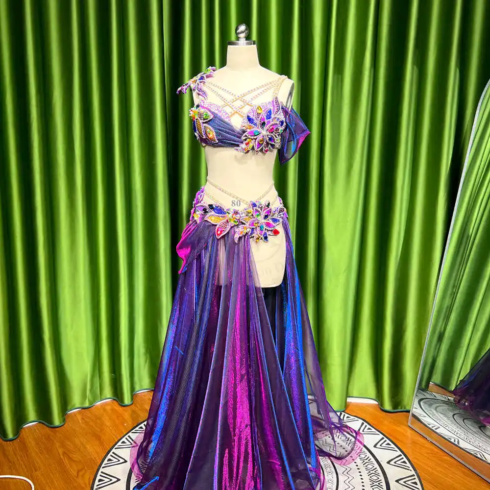 Customized Eastern Belly Dancewear Women Clothes Tassel Belly Dancing Bra Skirt Belt Oriental Dance Costume Group Stage Suit Set