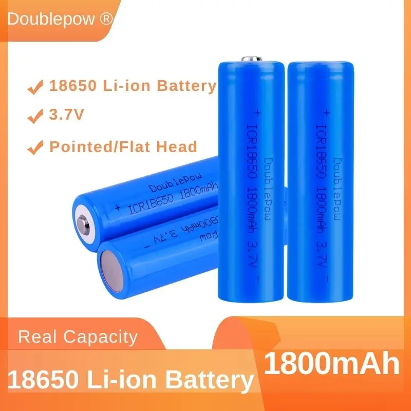 

DOUBLEPOW 1800mAh 18650 Battery 3.7V Discharge Rechargeable 100% New Original Lithium Battery Pack For Headlamp Flashlight