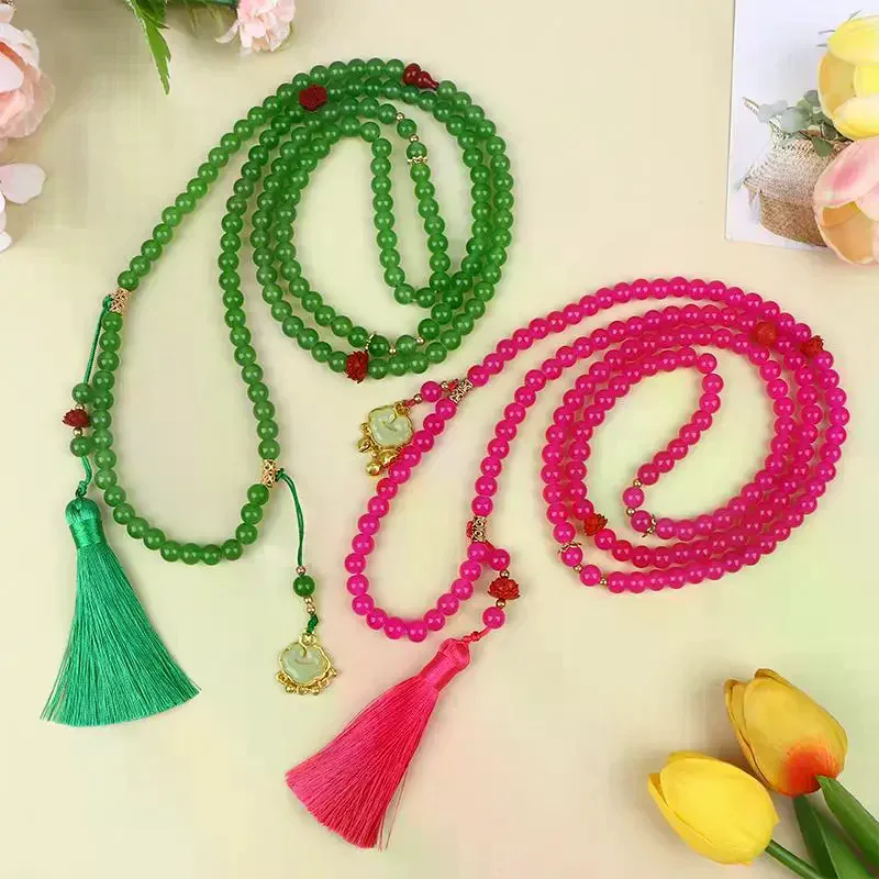 Retro-Style Peace Symbol Necklace, Brand New Tassel Bead Long Crossbody Chain, Heirloom Jewelry for Women, Everyday Decoration