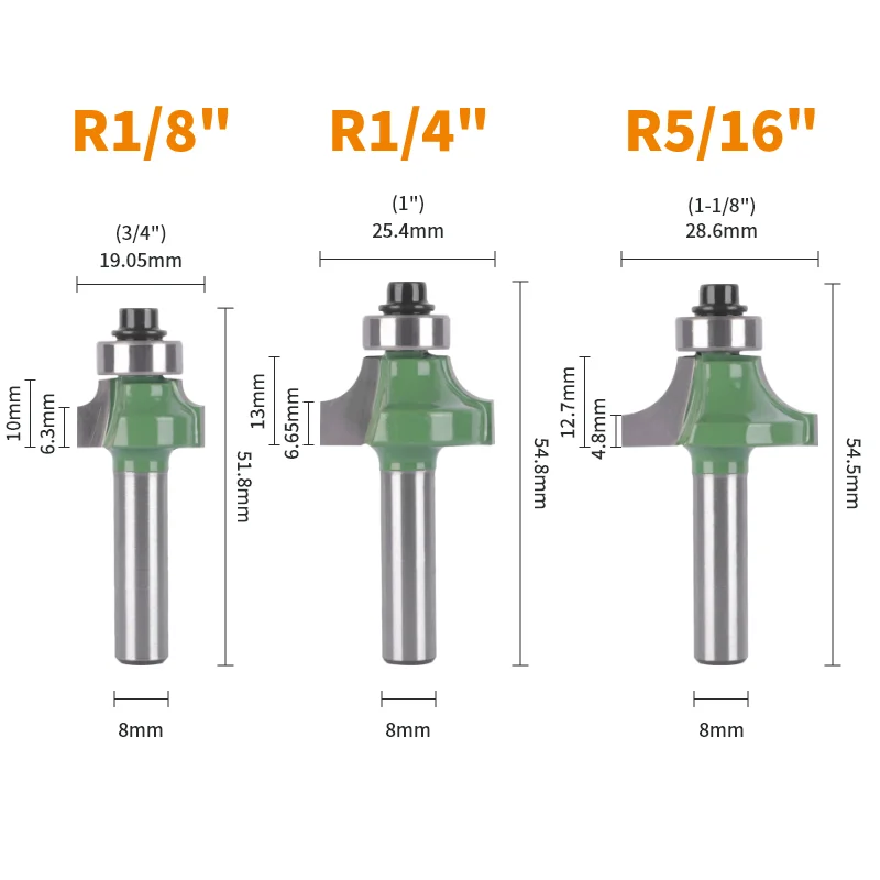 PTA 8MM Shank Corner Round Bit Router Bit fresa per la lavorazione del legno per fresa frontale fresa in metallo duro fresa