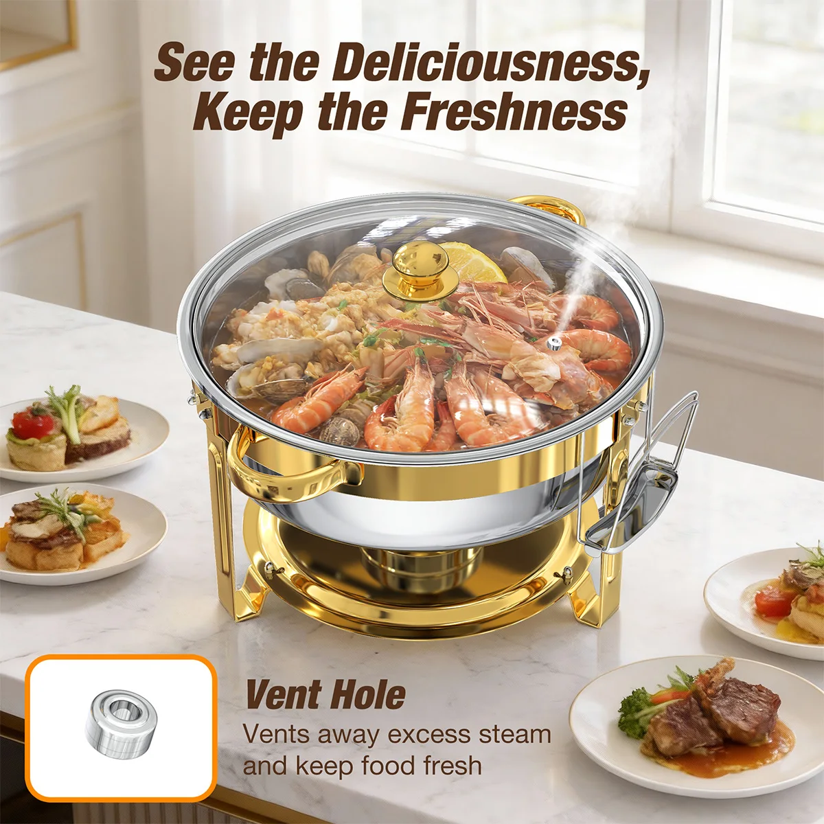 Factory Direct 2026 6.5QT Chafing Dishes for Buffet  Round Chafing Dish Buffet Set Stainless Steel Buffet Food Warmers Set