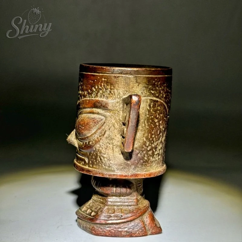 Antique Sanxingdui Human Face Mask Copper Cup Collectible Wine Cup Tabletop Decorative