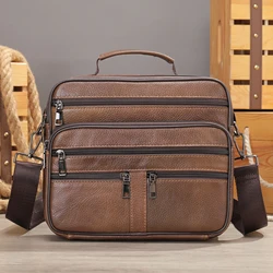 Bolsa de ombro de couro genuíno para homens Bolsa preta de couro, saco do mensageiro do escritório do negócio, saco crossbody masculino