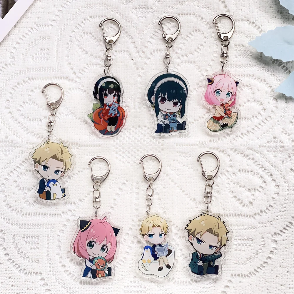 7Pcs Anime SPY×FAMILY Anya Forger Car Keychain Acrylic Keyrings Bag Charms Cute Backpack Pendant Prop Decoration Friends Gifts
