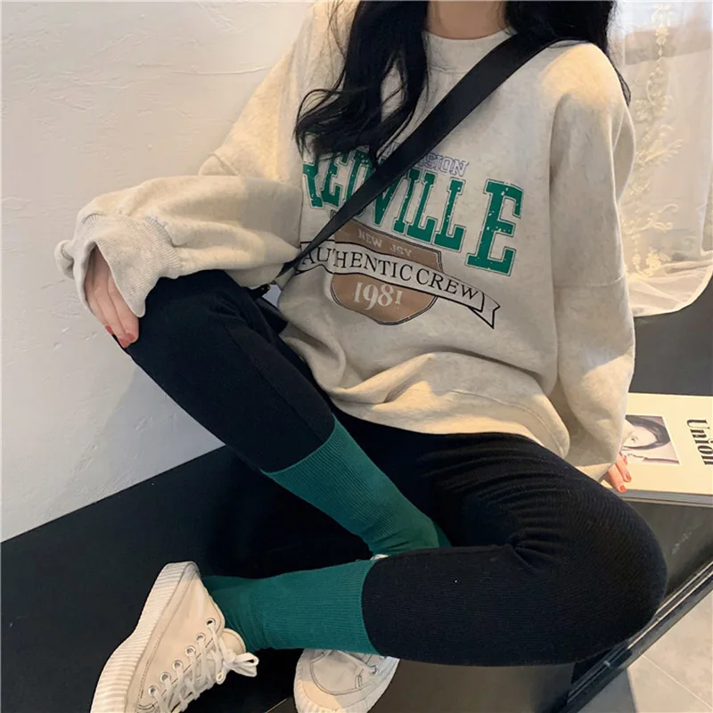 Korean Fashion Long Sleeve Casual Sports 2024 Spring Women Fleece Letter Printed Pullover Sweatshirt New Lady Oversized Hoodie