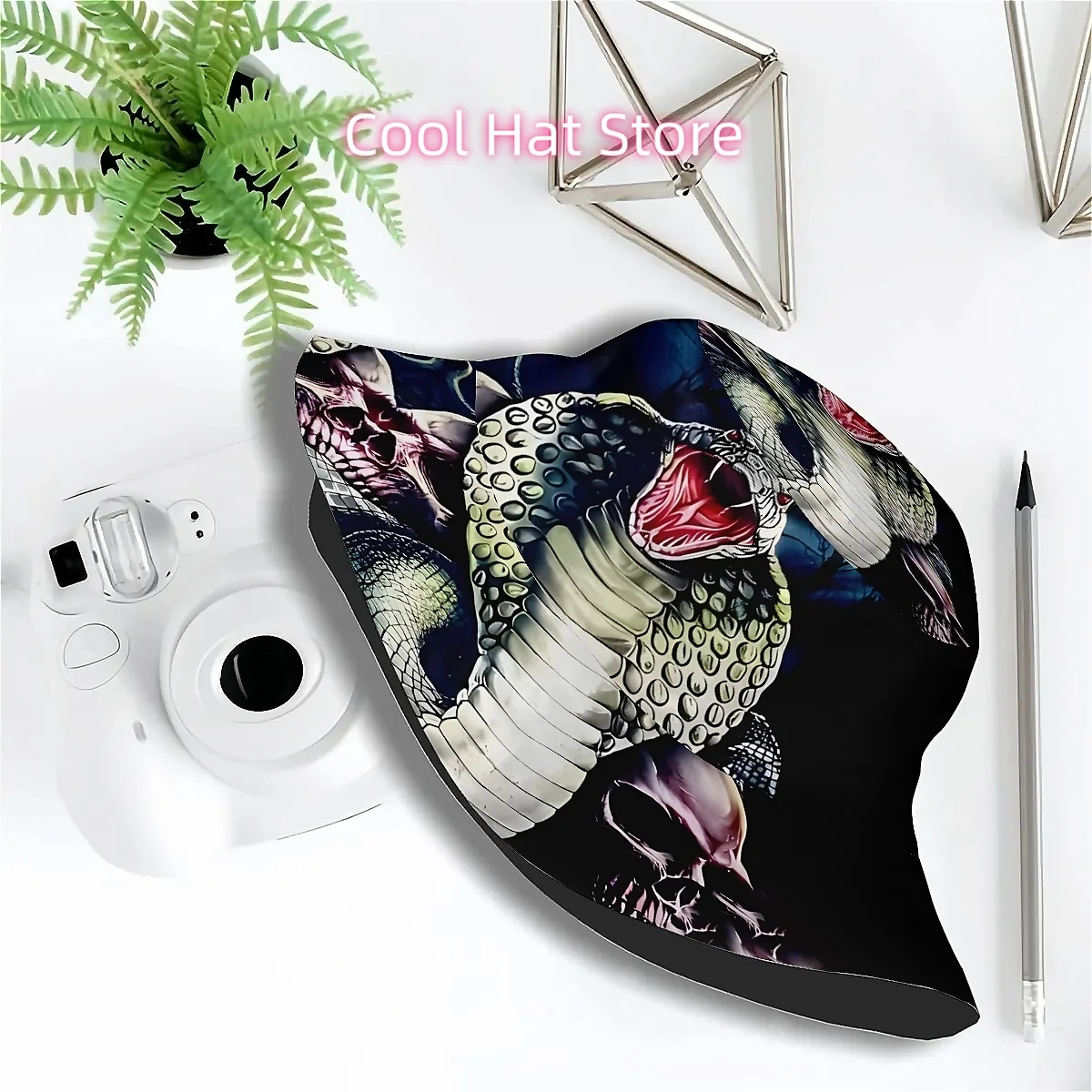 1pc Men's & Python Snake & Skull Print Bucket Hat - Outdoor Fishing, Hiking, Beach Hat with Wide Brim - Stylish Unisex for all-S