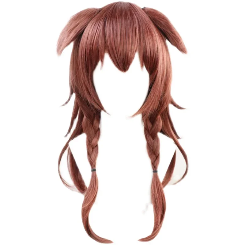 VTuber 이누가미 코로네 코스프레 가발 홀로라이브 게이머 소녀 귀 긴 웨이브 브레이드 헤어 브라운 브레이드 합성 헤어 + 가발 캡