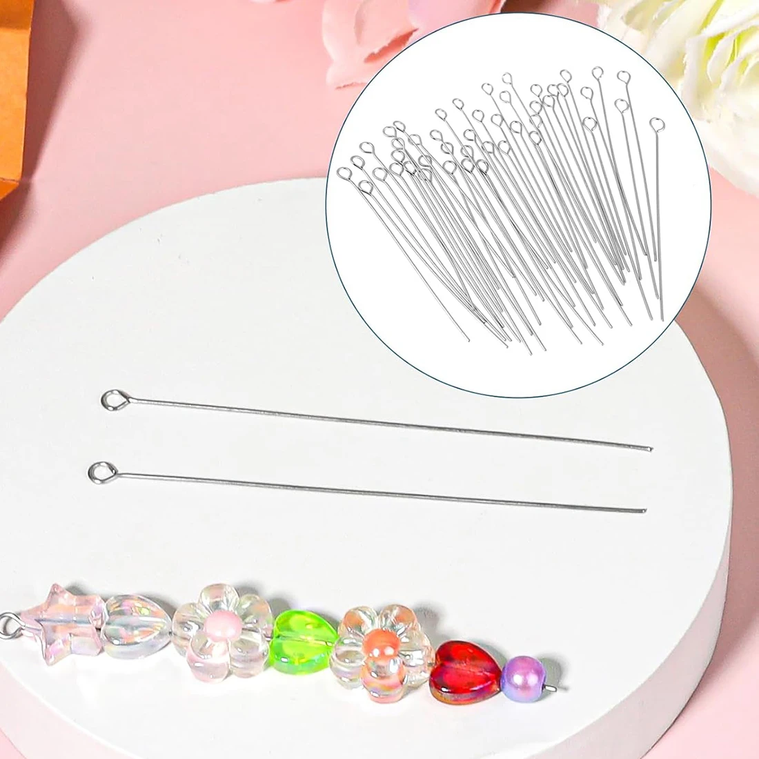 100Pcs Stainless Steel Eye Head Pins DIY Beads Earrings Necklace Pendant Craft Headpins Open Eyepins For Jewelry Making Supplies