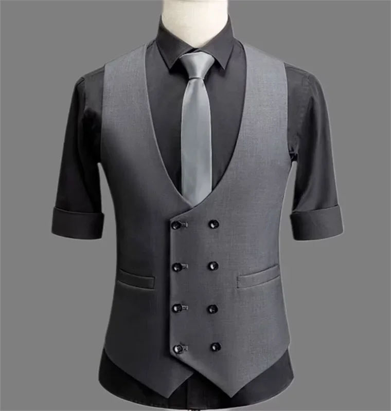 One Piece Men Vest for Wedding Groom Slim Fit Suit Waistcoat Solid Color Male Fashion Coat