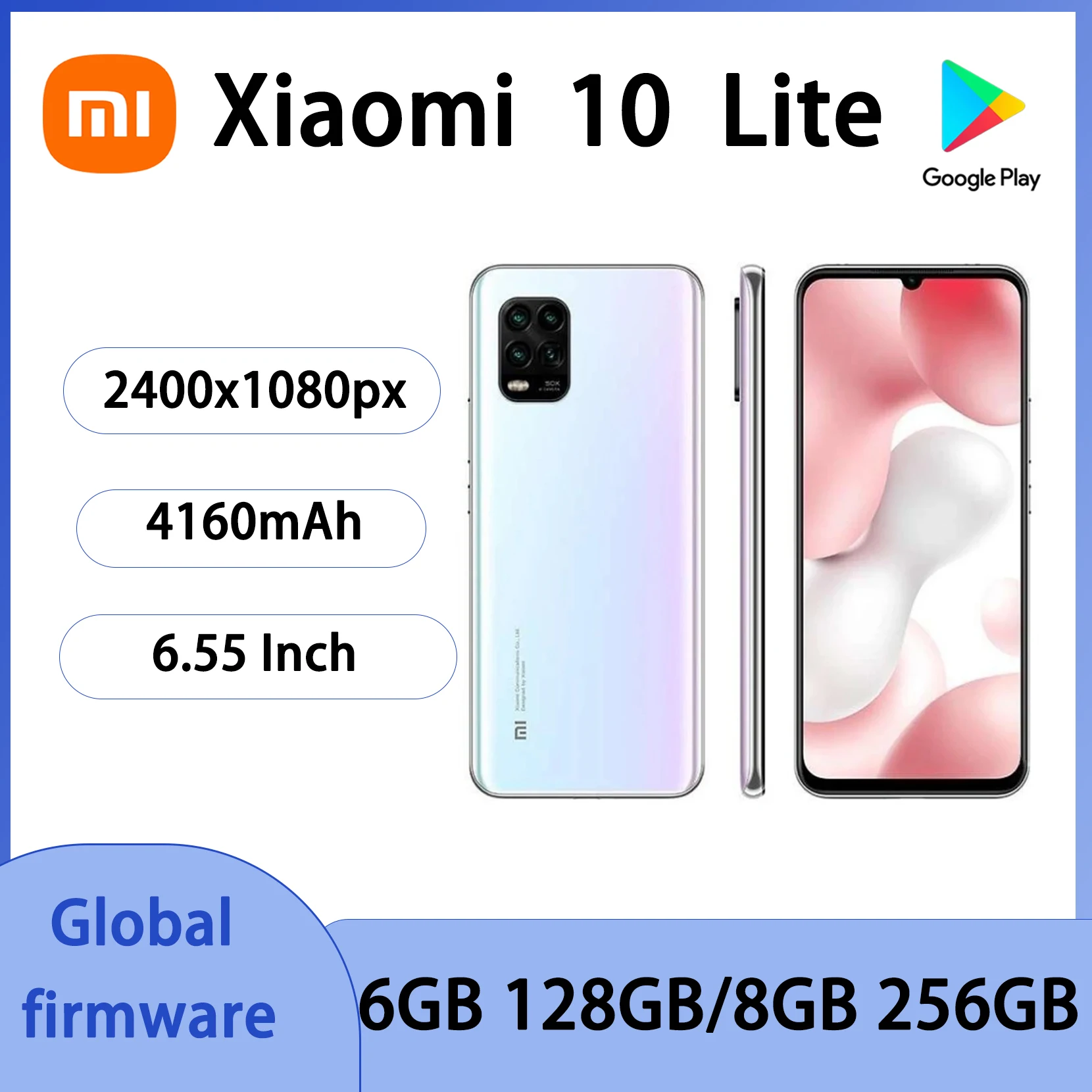 Xiaomi 10 Lite 5G smartphone Global Version MIUI 11 2400x1080px Snapdragon 765G 4160mAh 33W 6.55 128GB 256GB used phone