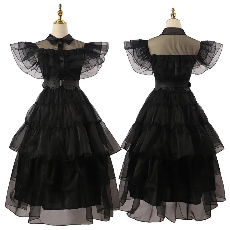 2025 New Movie Wednesday Cosplay Dresses Wednesday Addams Cosplay Costume Gothic Style Adult Kids Children Dress Halloween P ☆ ☆