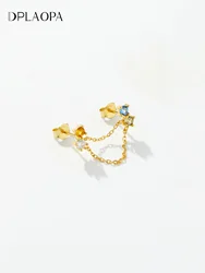 DPLAOPA New 925 Sterling Silver Two Hole Chain Stud Earring Rainbow Piercing Women Rock Punk Fine Jewelry Pendientes