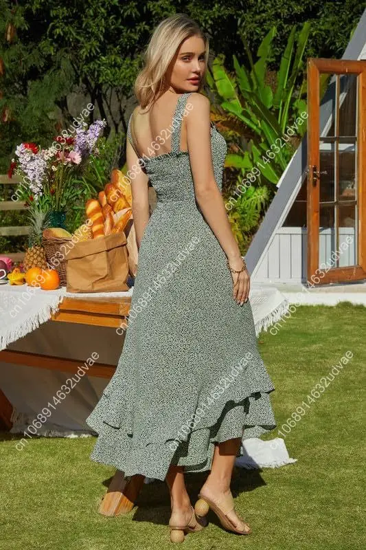 Women's 2025 Summer Floral Boho Dress Square Neck Strapped Swing A Line Sundress Beach Long Maxi Outfits