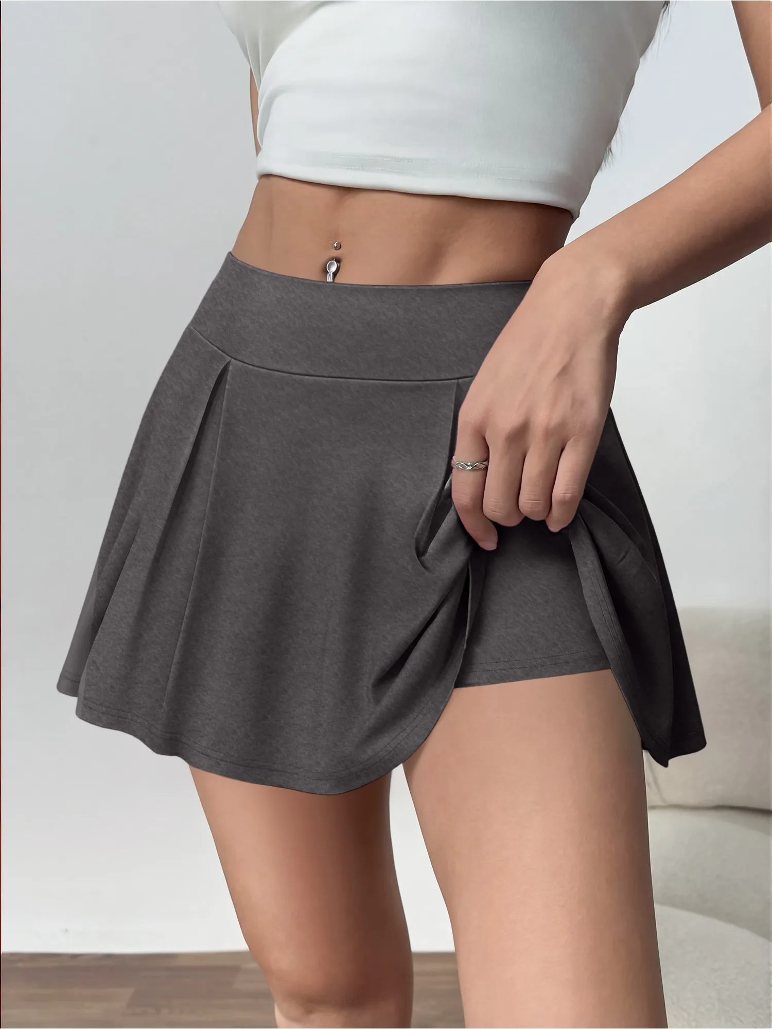 Ladies High Waist Flowy Pleated Skort Breathable Anti Exposure Liner Skirt Yoga Training Casual Mini Skirt