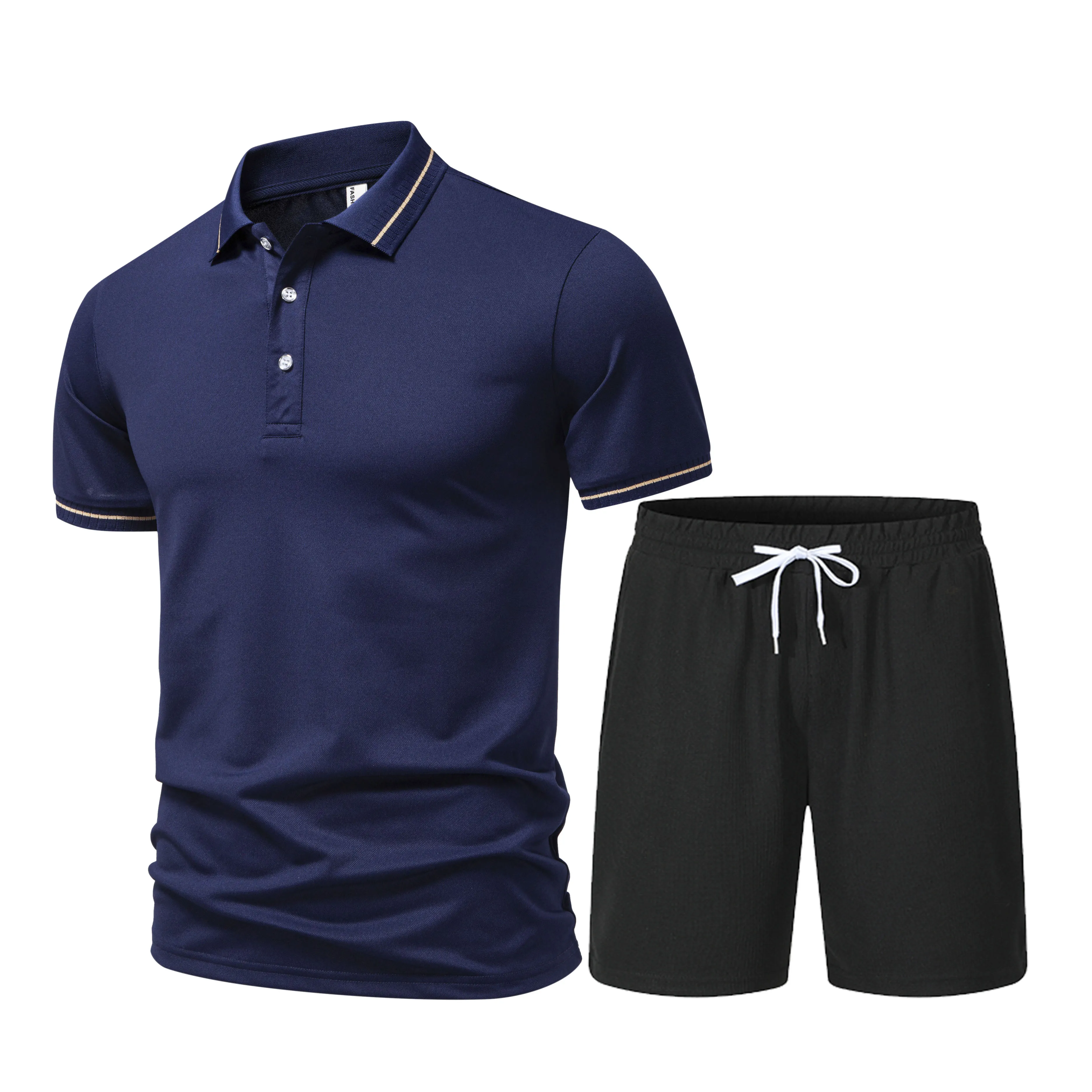 Men's new short sleeved polo shirt and shorts set for summer breathable, lightweight and casual men's design clothing