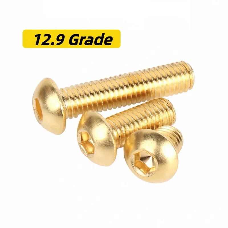 10/50Pcs M2‑M5 12.9 Grade Alloy Steel Titanium Gold Plated Button Head Hex Socket Allen Bolt Golden Pan Head Machine Screw