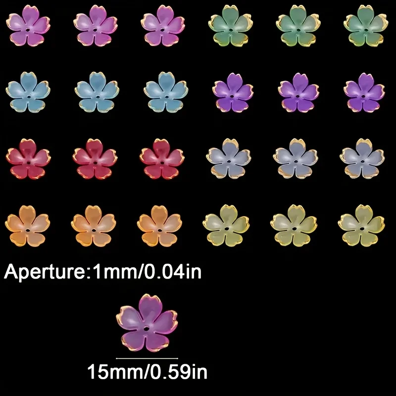 200/100pcs 15mm Colorful Acrylic Flower Beads - Pastel, Floral, and Golden Designs for DIY Making Supplies