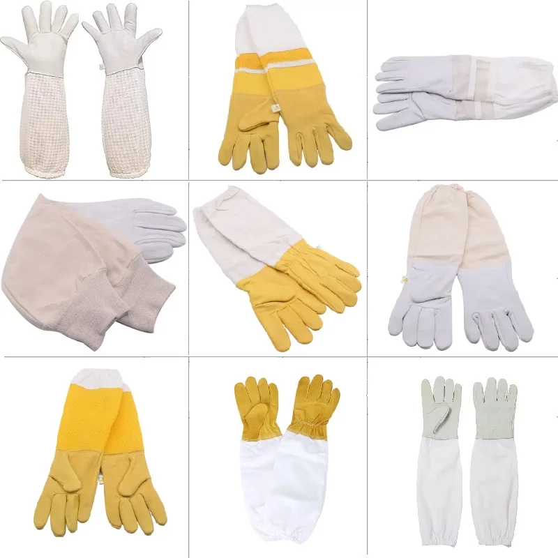 قفازات تربية النحل بأكمام طويلة، قفازات تربية النحل من جلد الغنم، قفازات نحل قابلة للتنفس لتربية النحل، أدوات تربية النحل