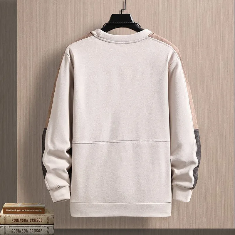 New Autumn Fashion Korean Version Patchwork Color Matching Round Neck Loose and Versatile Handsome Youth Long Sleeved Sweater