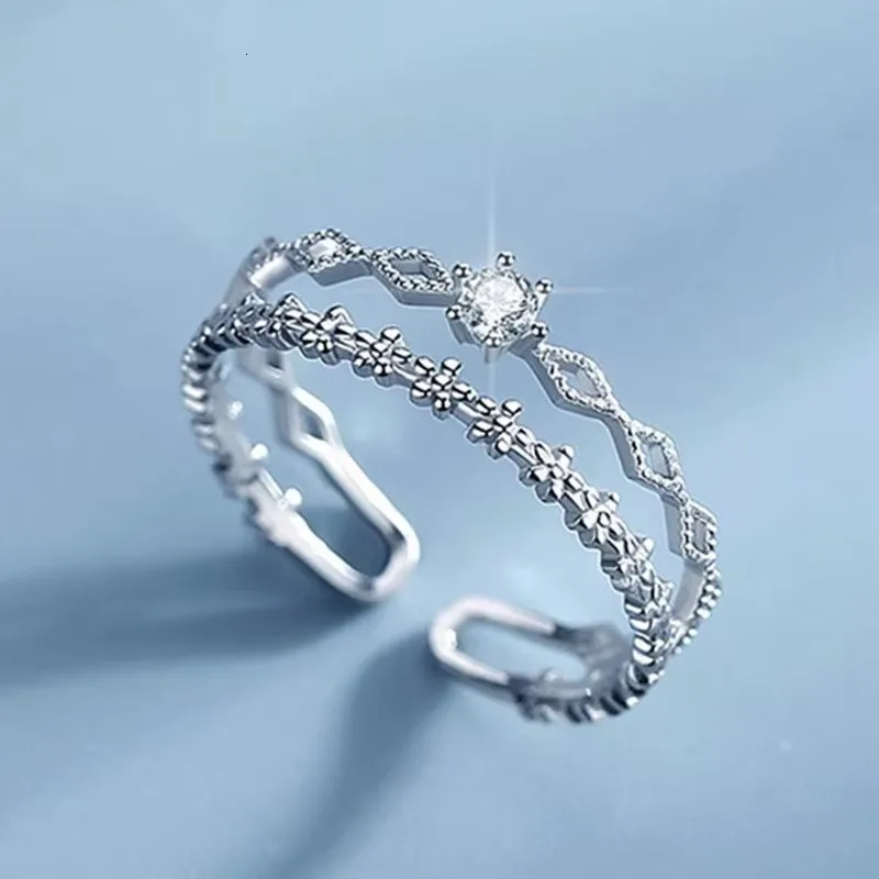 Women's 925 Sterling Silver Double Layer Geometry Ring