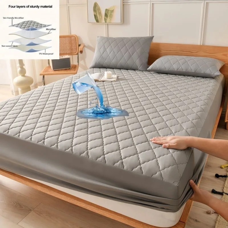 Quilted Waterproof Mattress Protector Thick Fitted Sheet for Queen King Bed Deep Pocket Cotton Soft Breathable Washable Home