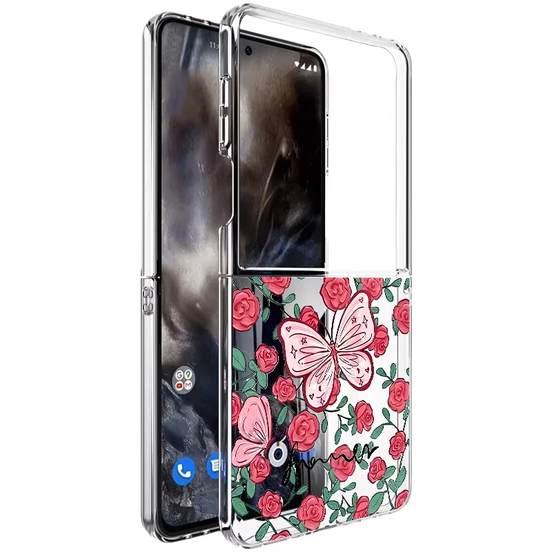 الوردي الزهور نمط قضية الهاتف لسامسونج غالاكسي Z Flip7 FE Flip5 Flip6 واضح للطي غطاء الكمبيوتر لسامسونج Z Flip 7 6 5 4 3 5G