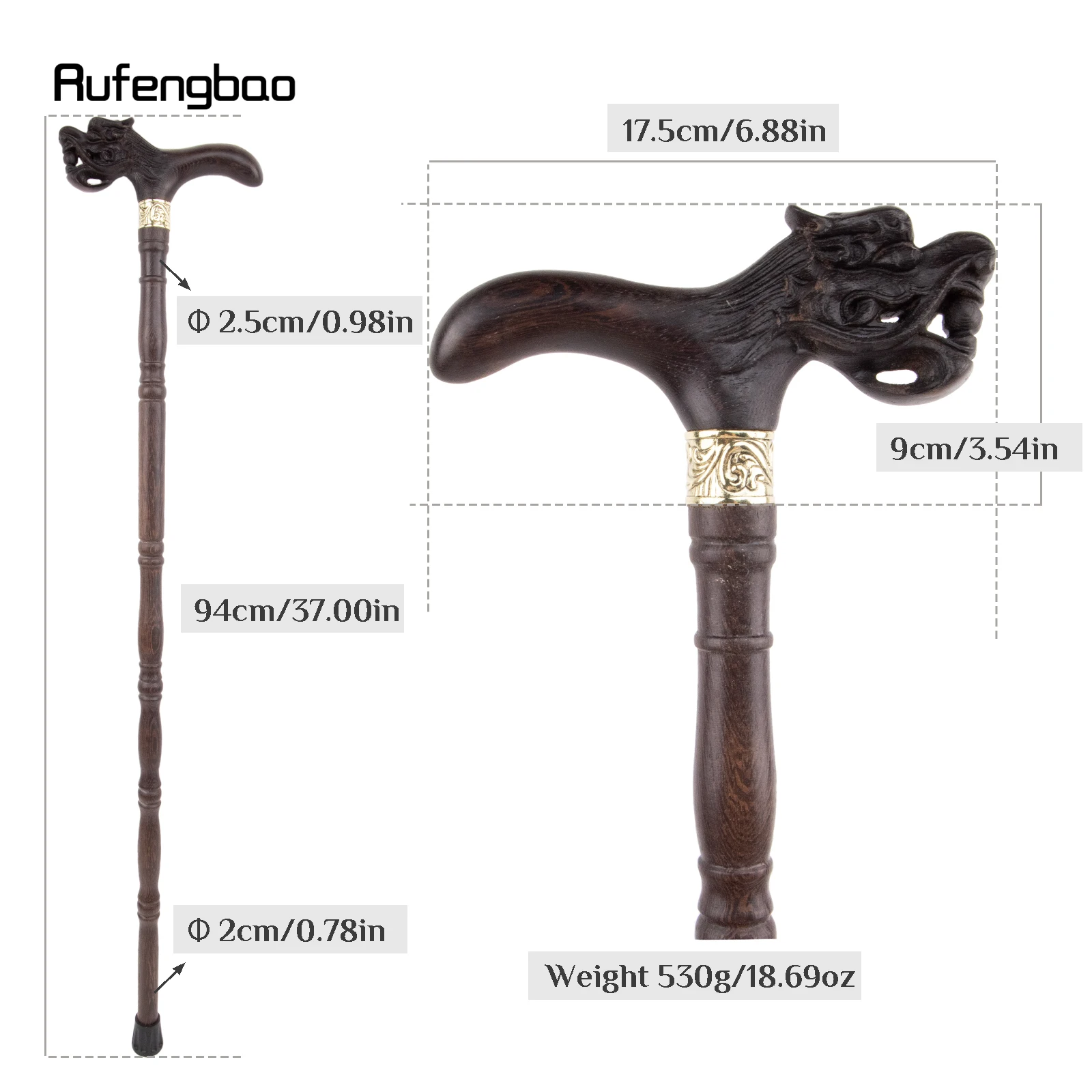 Brown Bite Ball Dragon Wooden Single Joint Fashion Walking Stick Decorative Cospaly Cane Mace Crutch  Wand Crosier 94cm