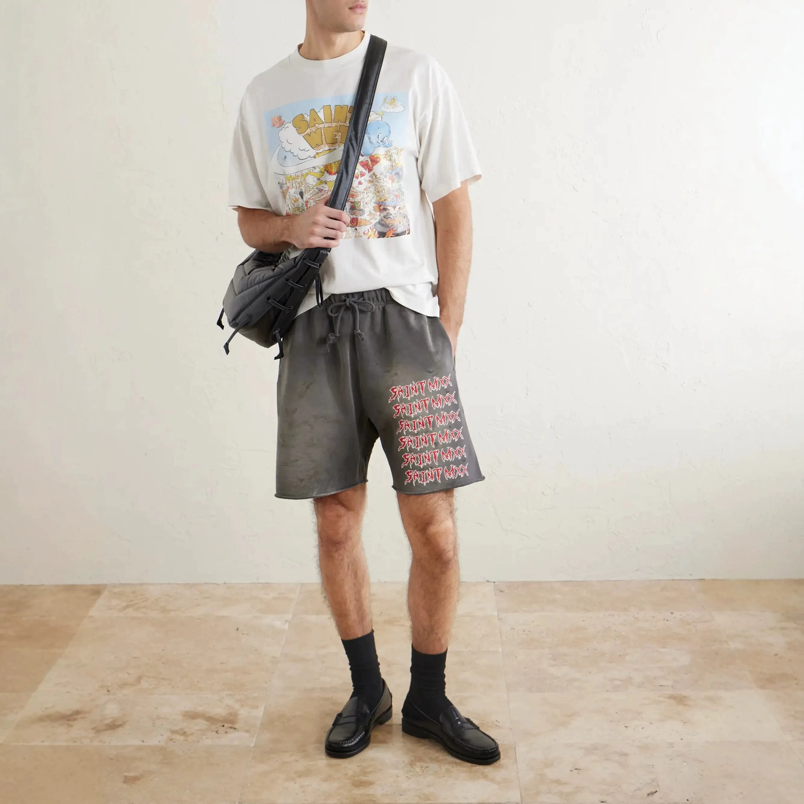 Summer Vintage SAINT Mx6 Soft Breathable Comfortable High Street Washed Shorts Casual Loose Cotton Versatile Oversize Men view 4