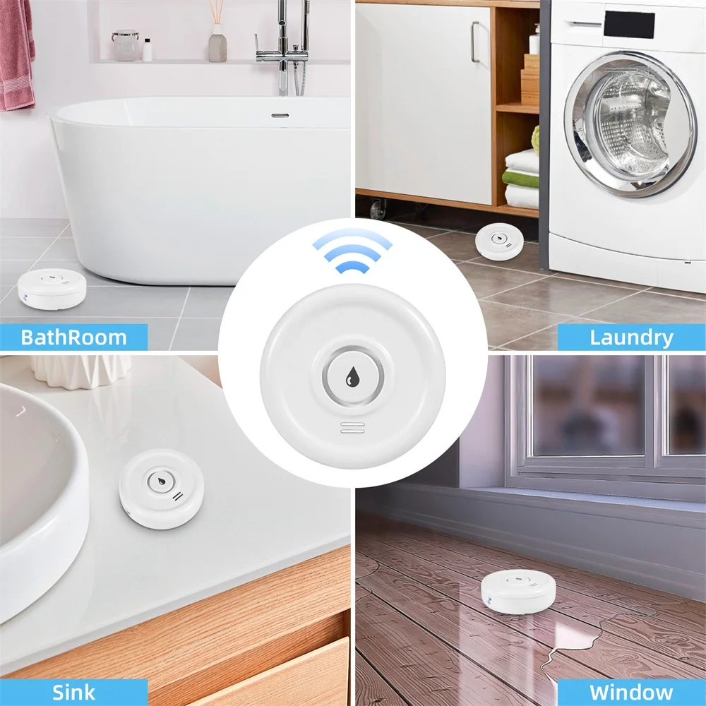 Paquete de 5 detectores de fugas de agua WIFI, dispositivos inteligentes de fugas de inundación Tuya, alarma de goteo para cocina, baño, inodoro, alerta de lavandería