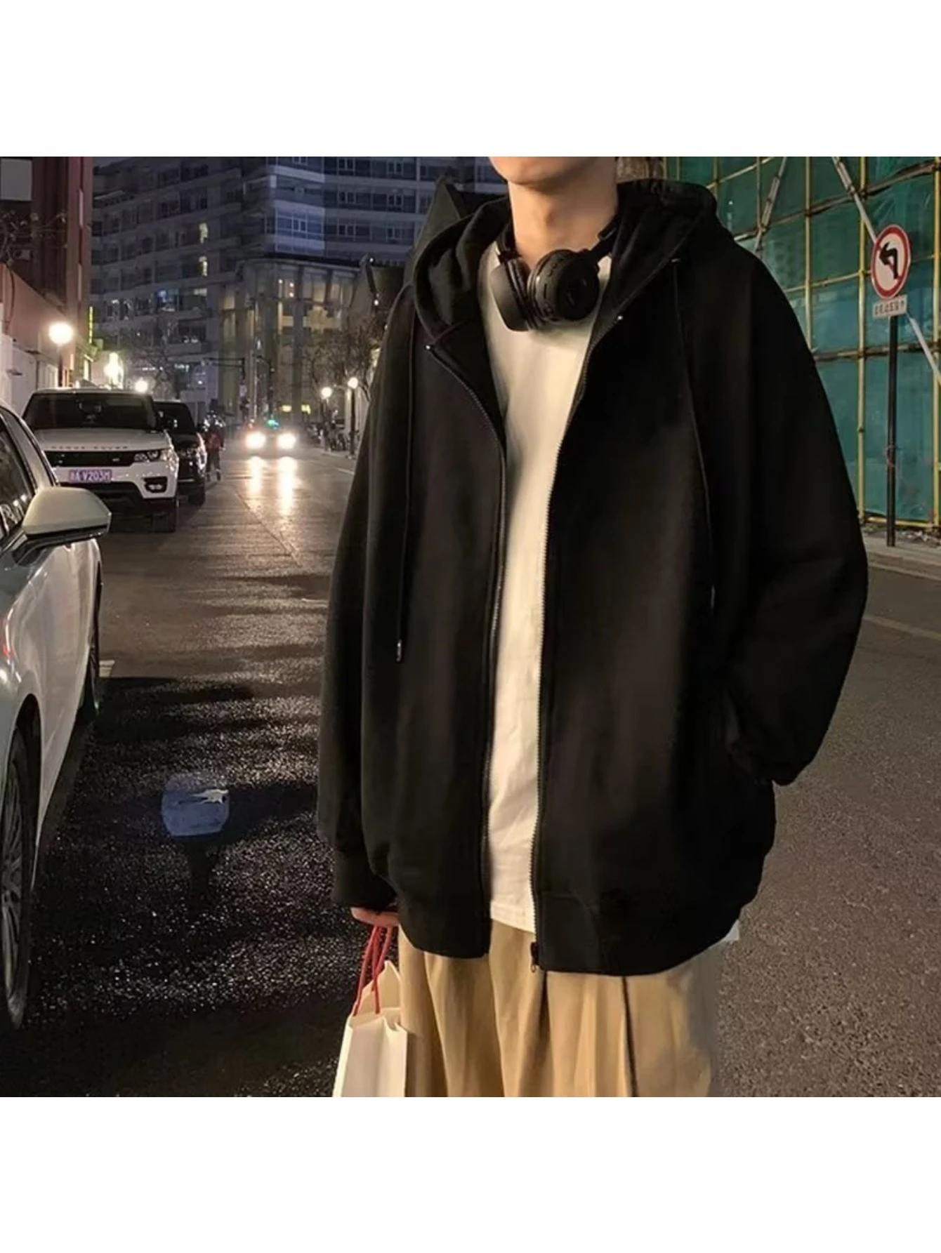 Men'S Loose Zip-Up Hooded Sweatshirt - Casual Sport Jacket for Spring/Fall