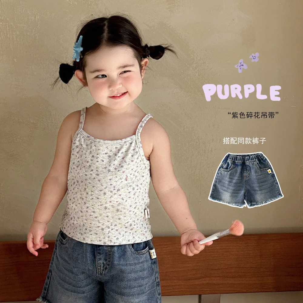 2026 New Baby Girls Summer Korean Style Floral Print Camisole Sweet Fresh Sleeveless Tops Cute Casual Outdoor Wear Toddler Kids