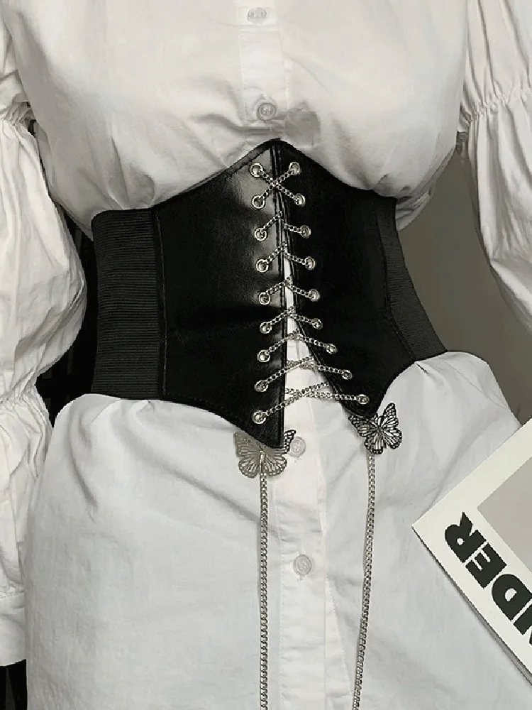 cummerbund Decorative Corset Women Underbust Luxury Designer Tunic Leather Ladies Punk Chain Vintage Dress Waist Belts PJ458