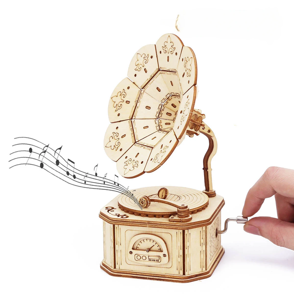 3D drewniany gramofon pozytywka zestawy puzzli dla nastolatków dorosłych zestaw modeli budowlanych zabawki DIY montaż mechaniczny prezent na boże narodzenie