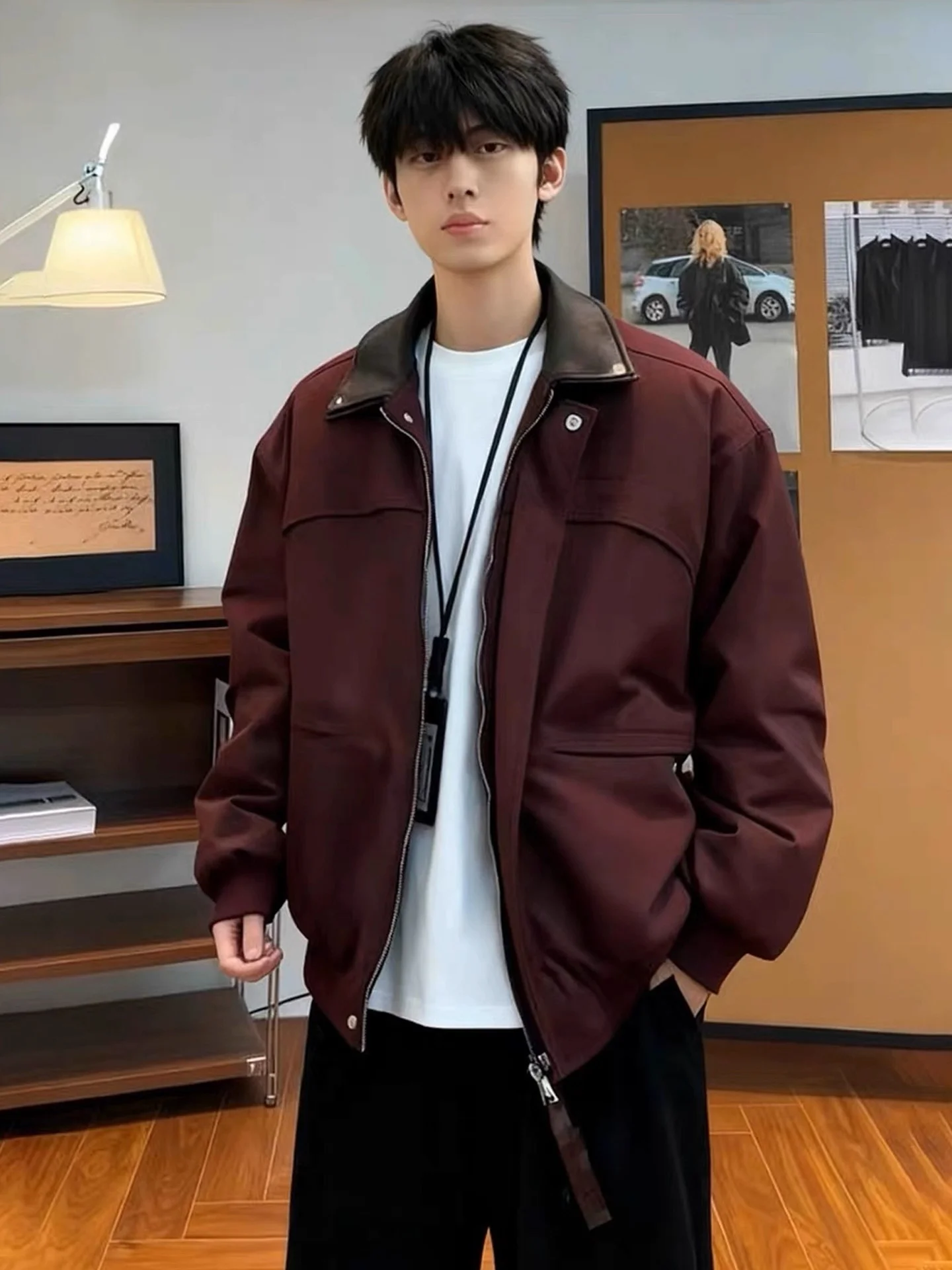 

Куртка-бомбер американского стиля цвета красного вина, хлопковая рабочая одежда для мужчин, утепленное зимнее пальто с высокой функциональностью и комфортом