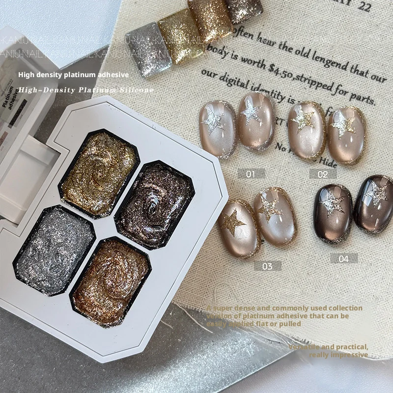 Kaniu 4 Colors Aurora Super Glitter Popularity Solid State Nail Polish Gel Fairy Powder Gypsum Glue Manicure Art Decoration