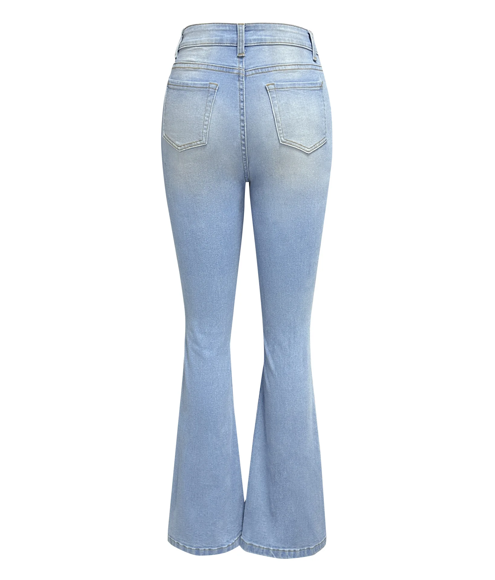 Blauwe Jeans Voor Vrouwen Broek Jeans Casual Lange Flare Broek Slanke Hoge Taille Gat Denim Broek Knoop Y 2K Lente 2024