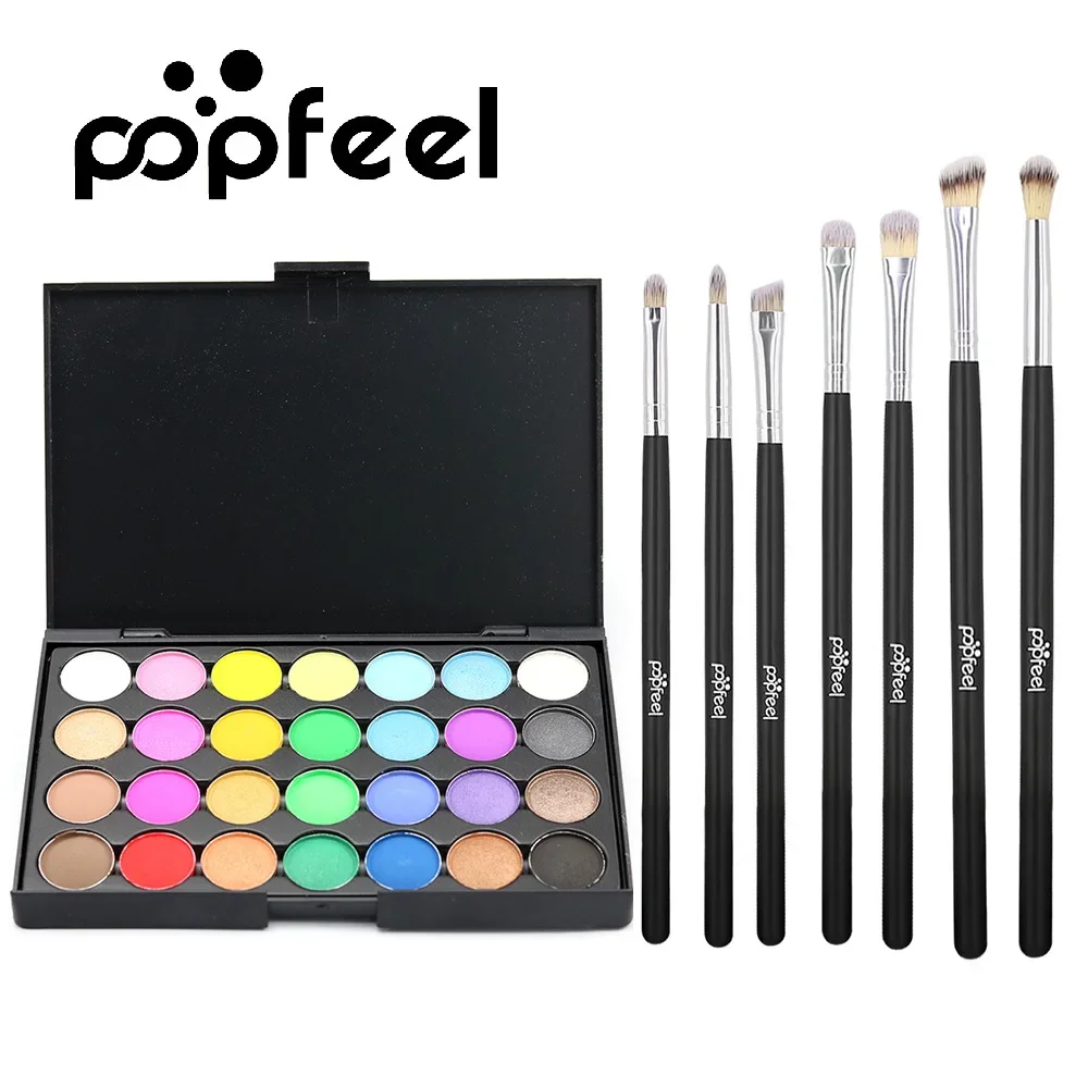 Bestseller Popfeel Makeup 28 Farben Glitzer-Lidschatten-Palette Make-up Mineralien Lidschatten-Palette + 7 Teile/sätze Pinsel Geschenke Frauen