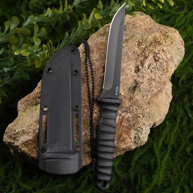 Outdoor Chain EDC High Hardness Small Straight Knife, Camping Stainless Steel Knife with Sheath