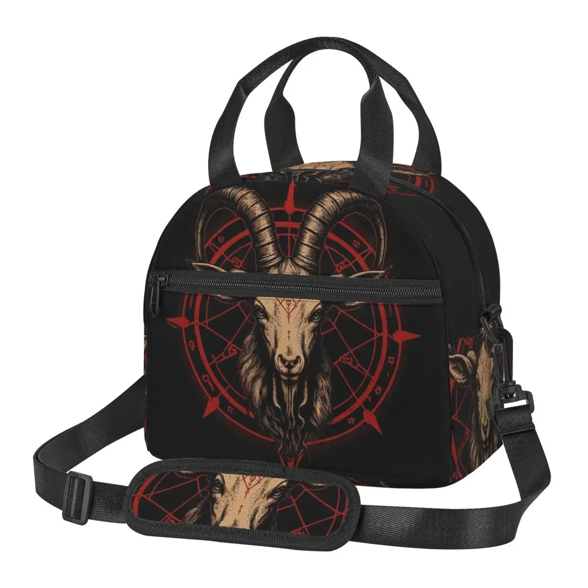 Occult Satanic Baphomet Goat In Pentagram Lunch Bags Bento Box Portable Lunch Tote Picnic Bags Thermal Bag for Woman Work