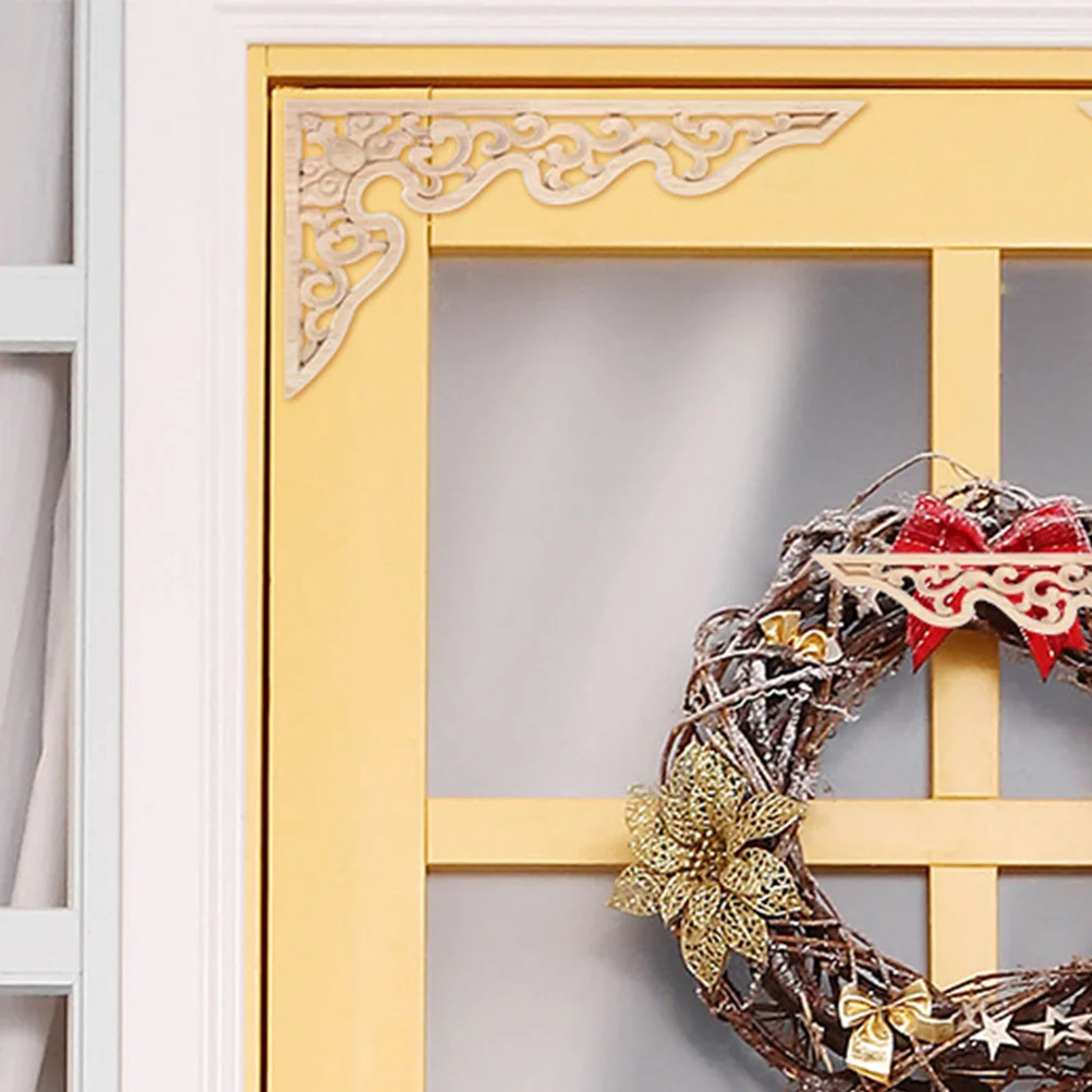 

4 шт. неокрашенные деревянные аппликации, угловые накладки, полые наклейки ручной работы, резная для украшения шкафа-кровати