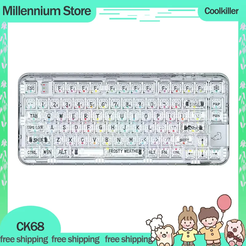 Coolkiller CK68 Keyboard Gamer mekanis, 69Key 3Mode 2.4G Bluetooth nirkabel Keyboard Hot-Swap RGB Backlit hadiah Keyboard Gaming