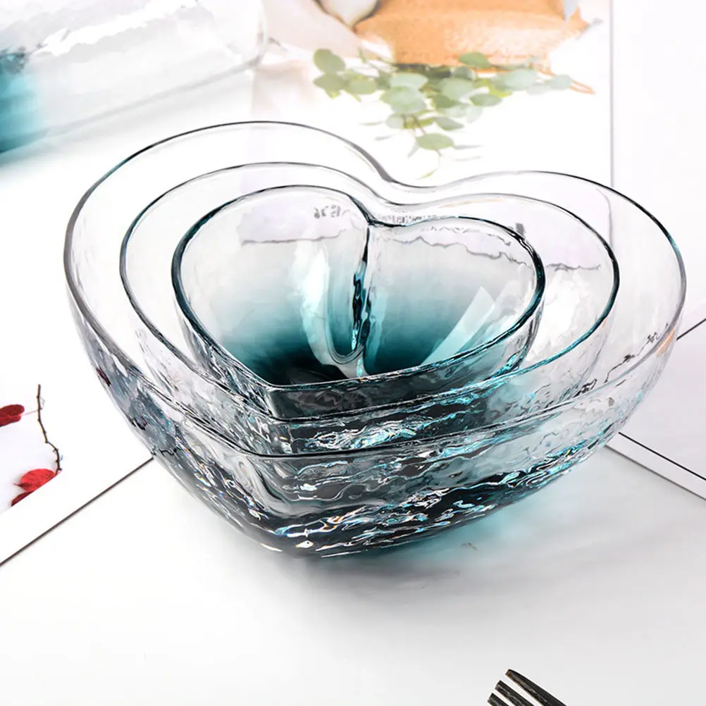 Creative Heart-Shaped Glass Dessert Bowl for Fruit Salad Snacks Appetizers Clear Crystal Serving Bowl Wedding Party Patio