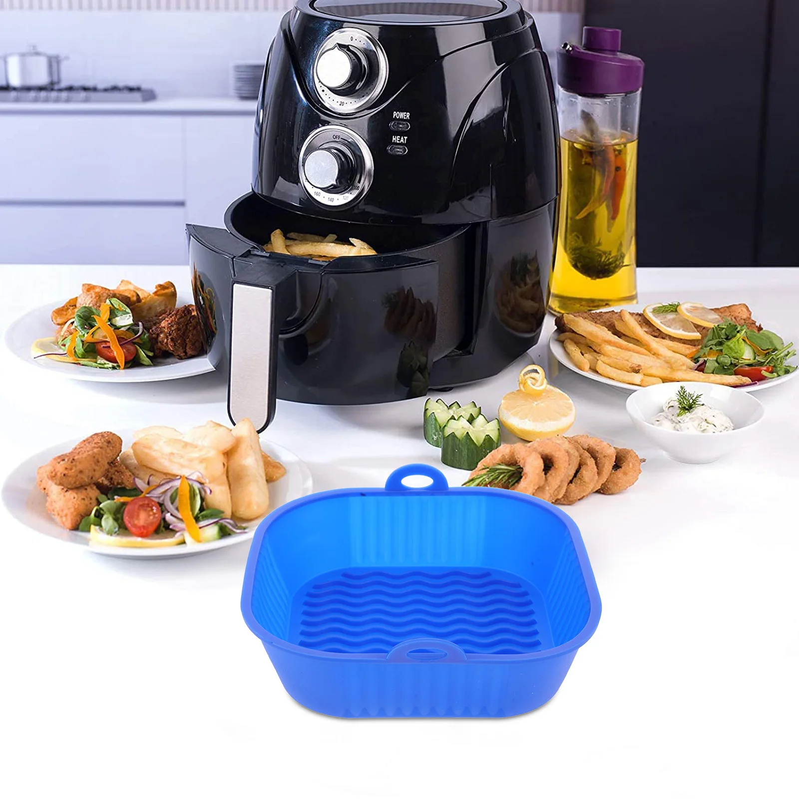 

Silicone Air Fryer Baking Tray Reusable Foldable Non-Stick Liner with Raised Bottom for Circulation Compatible with