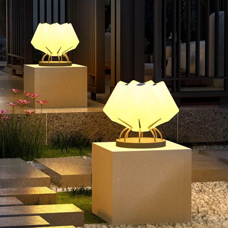 Luminous Lotus Garden Light Motif Flower Solar Column Lamp Waterproof Decorative Walkway Post Lamps Fence Wall Lights