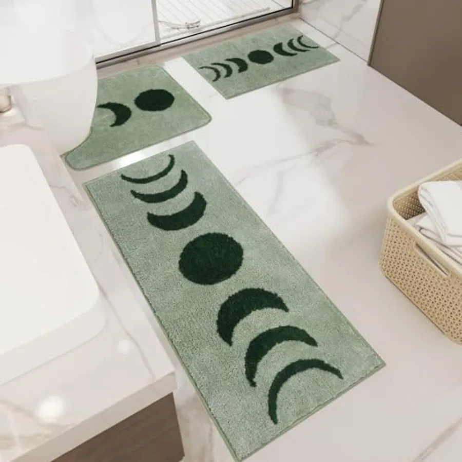 

Boho Bath Mat Rug Sets Non-Slip Moon Phases Bath Rug with U Shaped Toilet Mats Water Absorbent Bath Mats Washable Boho Area Rug