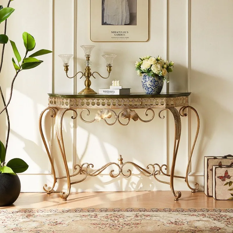 American retro entrance table, home semi-round entrance table, French country plan curved art table, metal storage table
