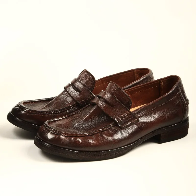 

Genuine Leather Washed Driving Business Men's Dress Shoes Breathable Loafers Slip on Cowhide Office Weddineg Leather Shoes Male
