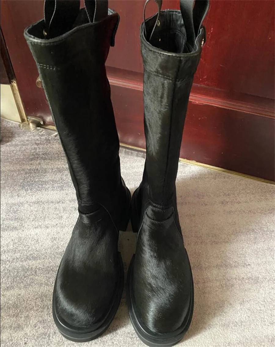 

Knee High Quality Customized Handmade Punk Real Fur Bogun Chunky Sole Boots