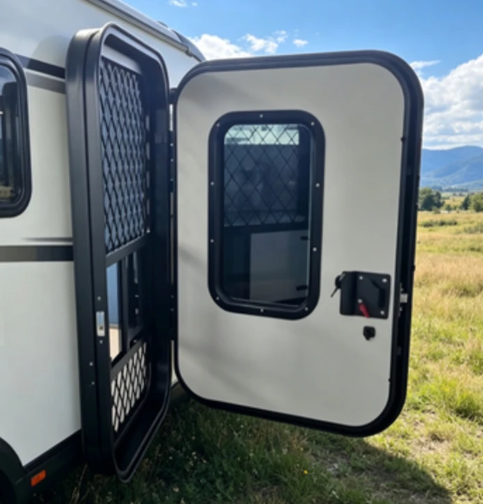 Rugged Aluminum Teardrop RV Travel Trailer Doors, Weatherproof Entry Door with Screen Window for Camper Replacement